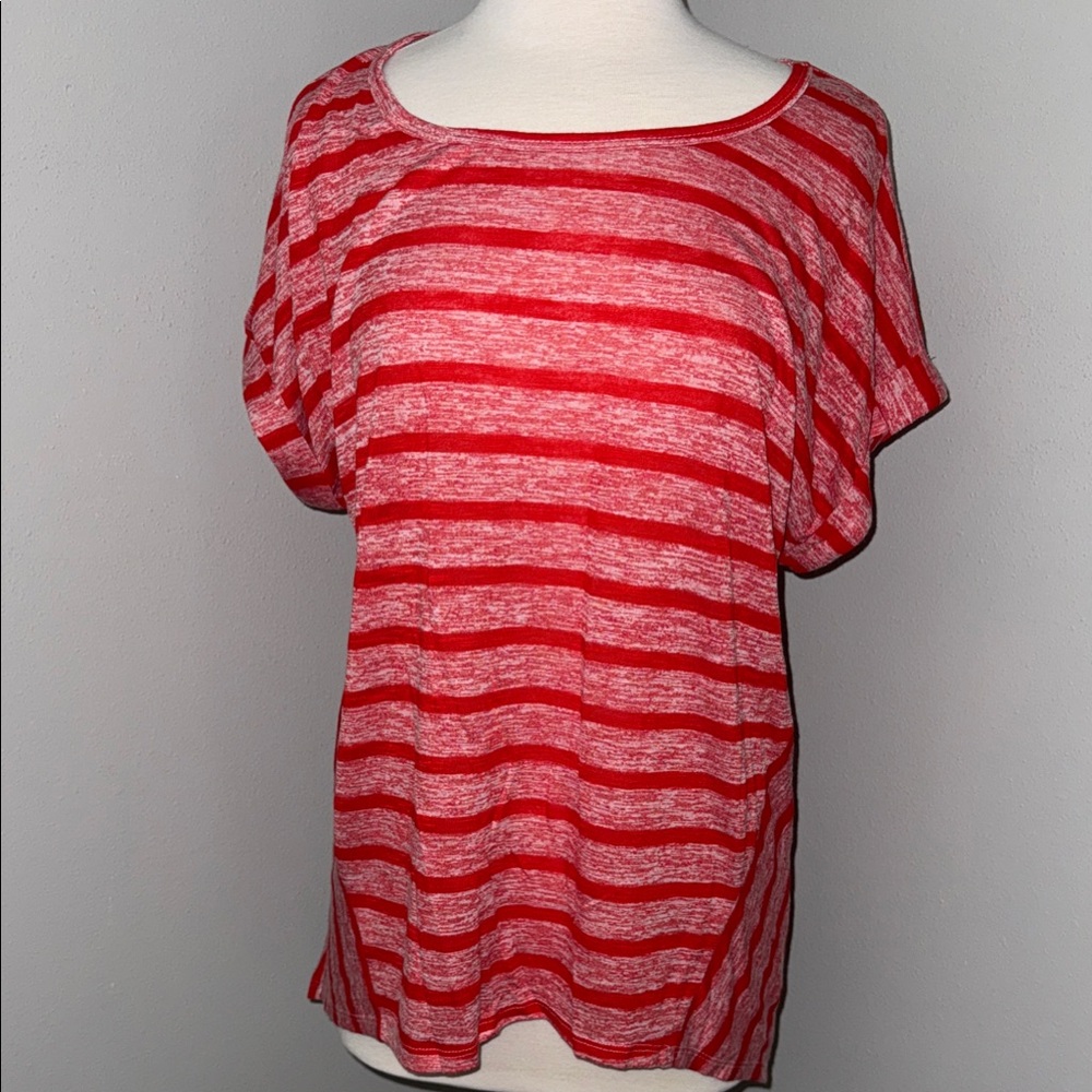 Umgee Red and White Striped Short Sleeve Top